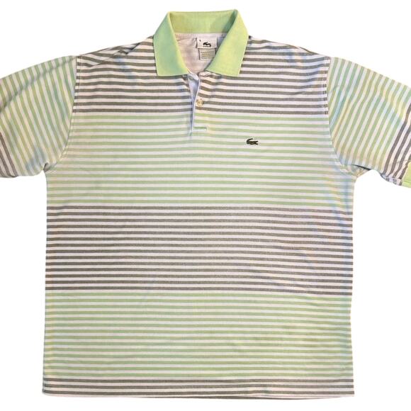VTG Lacoste Polo Cotton Color-Block Stripe Golf Resort Green Gray Men's 5, XXL - Picture 3 of 8